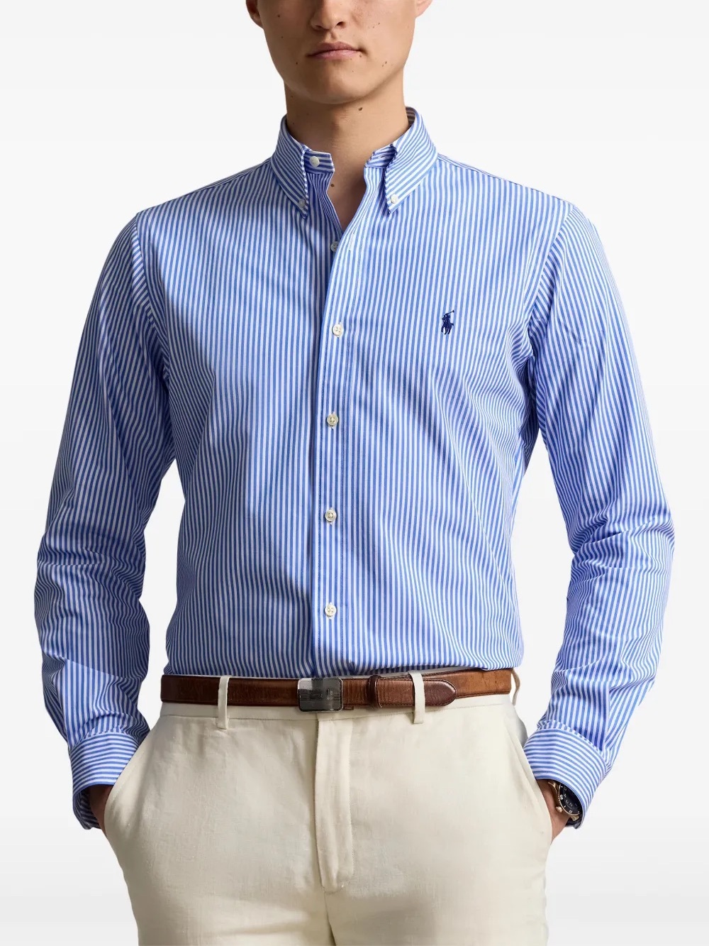 RALPH LAUREN Classic Fit Blue Stripe Button-Down Shirt
